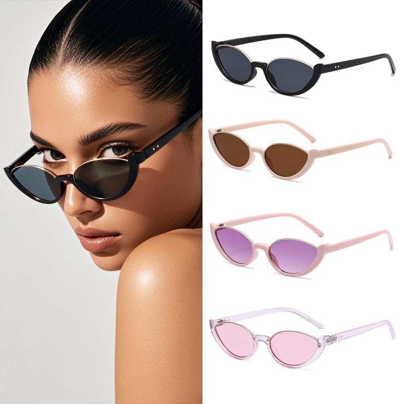 4pcs Outdoor Cat Eye Sunglasses Women Small Oval Half Frame Colorful Sun Glasses Sports  Luxury Brand UV400 Lady Shades Eyewear