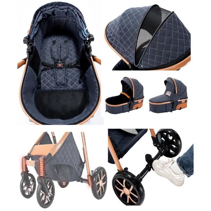 3-in-1 Baby Stroller Combo Car Seat Bassinet Adjustable Diaper Bag High Quality Grey Lightweight Stroller