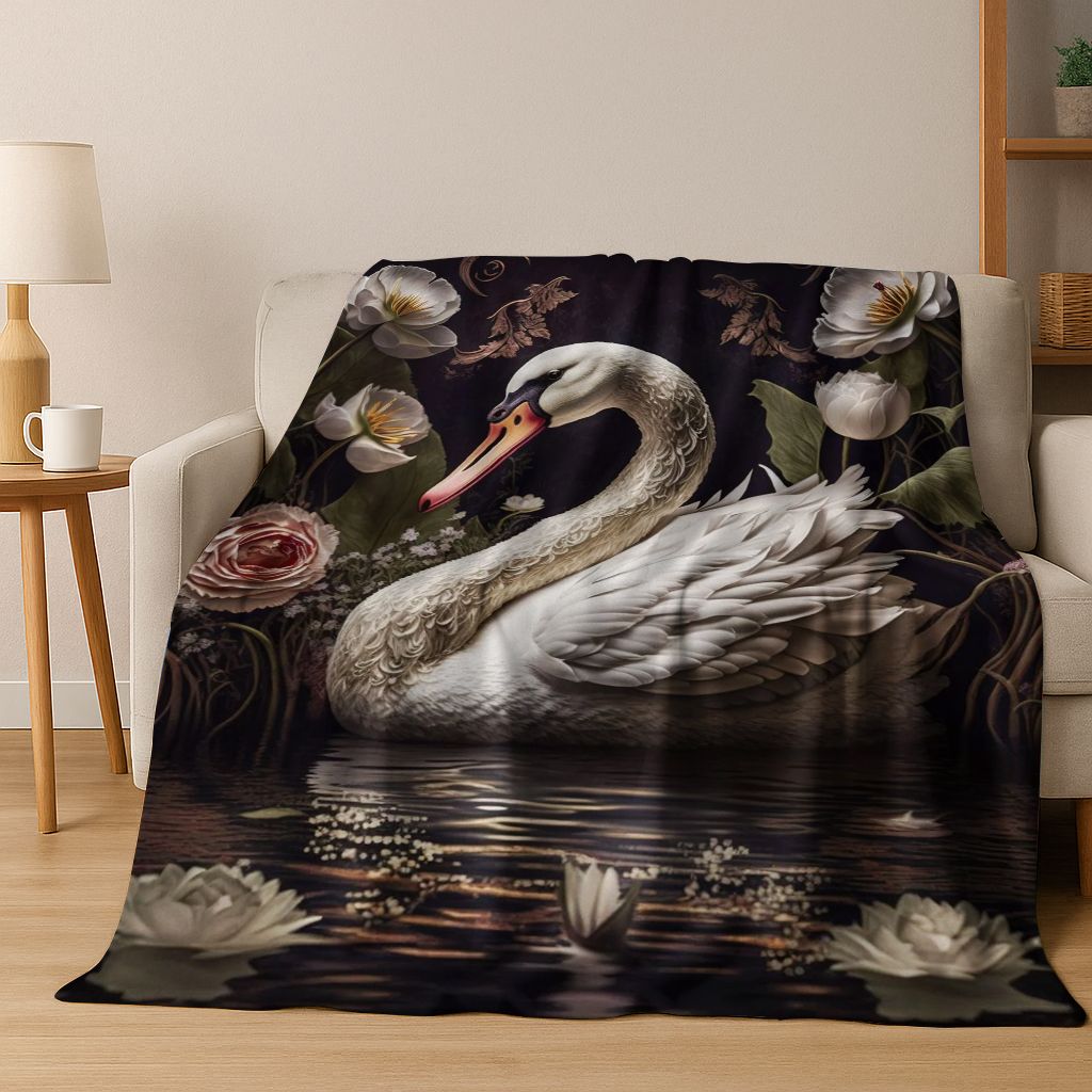 Dream Love Swan Art Cartoon Flannel Blanket,Cozy Soft Throw Blanket for Home Bedroom Bed Sofa Picnic Office Cover Gift Kids