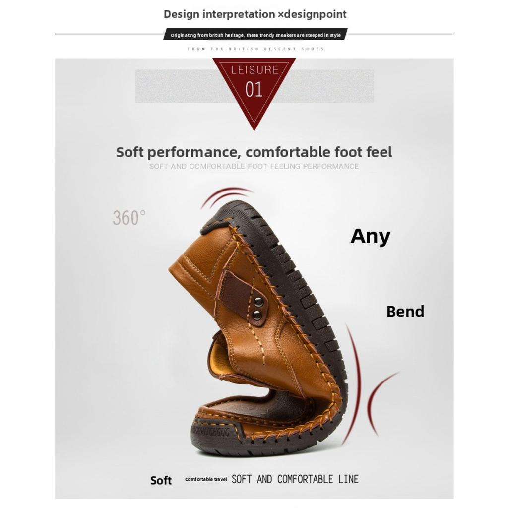 Ręcznie Szyte Męskie Outdoorowe Buty Casualowe, Skórzane Buty na Płaskiej Podeszwie, Niskie Buty Oversize