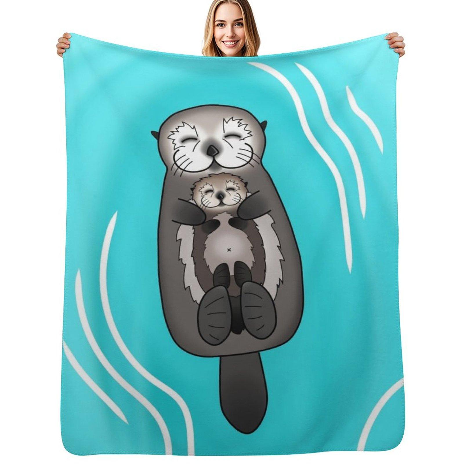 Mother and Pup Sea Otters Mom Holding Baby Otter Throw Blanket Plush Fuzzy Cozy Blanket for Couch Sofa 102x76cm(40x30in)