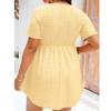 Women's Plus Size Casual Loose Round Neck Short Sleeved Pleated Button Irregular Hem Top