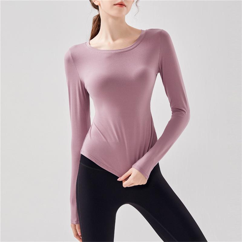 

Autumn Women s Quick-Dry Long Sleeve Yoga Top with Back Cutout and Slit Small Фіолетовий