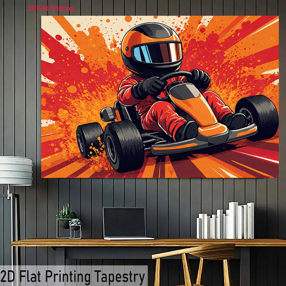 2D plane, illustration of kart driver in one racing suit, providing a perfect backdrop for your party