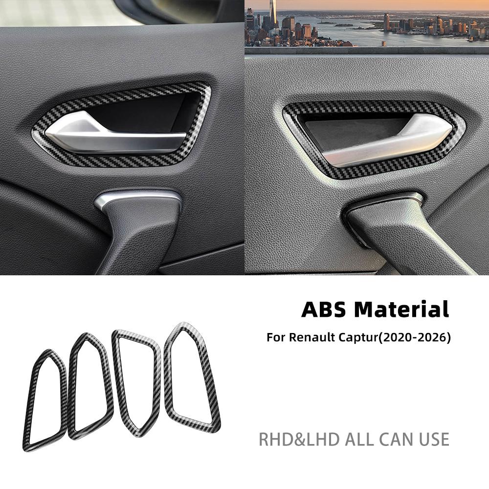 Carbon Fiber Inner Door Handle Trim Cover For Renault Captur 2020-2026 LHD RHD Universal Anti-Scratch Auto Interior Parts