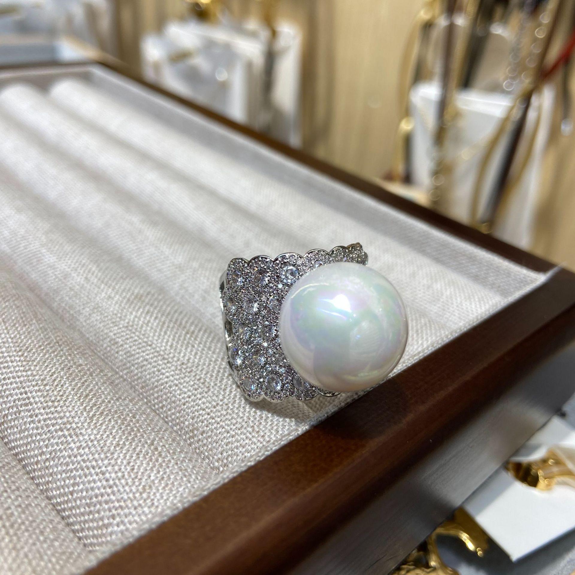 

Кольцо Heavy Industry Micro-Incruise Zircon Wide Edition Ring 16 мм с бусинами, имитацией жемчуга, нишевое, элитное, легкое, роскошное, женская мода