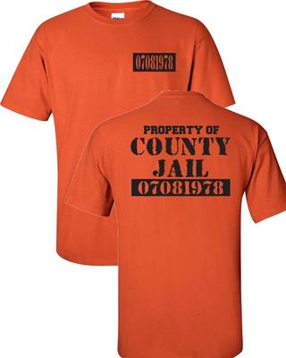 Proprietà del Carcere della Contea T-shirt Divertente Arancione FRONTE & RETRO da Uomo 70