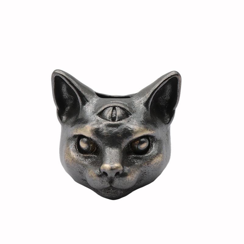 Three Eyed Egyptian Cat Brass Knife Beads EDC DIY Paracord Woven Bracelets Lanyard Pendants Accessories Outdoor Tool Hangings