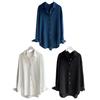 Women Shirt Lapel Long Sleeve Buttons Placket Casual Shirt Solid Color Commuter