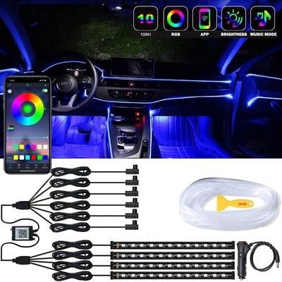 Neon Car LED Interior Lights RGB Ambient Light Fiber Optic Kit With APP Wireless Control LED Auto Atmosphere Decorative