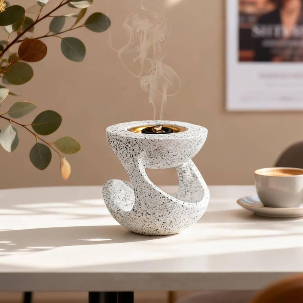 Resin Incense Burner Sculptural Holder with Metal Cup Stable for Office