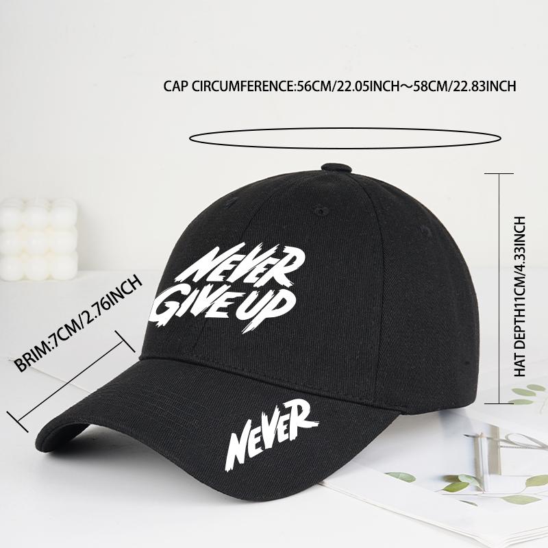 "NEVER GIVE UP" Graffiti Print Baseball Cap Men Women Cotton Adjustable Dad Hat Motivational Sport Sun Hat