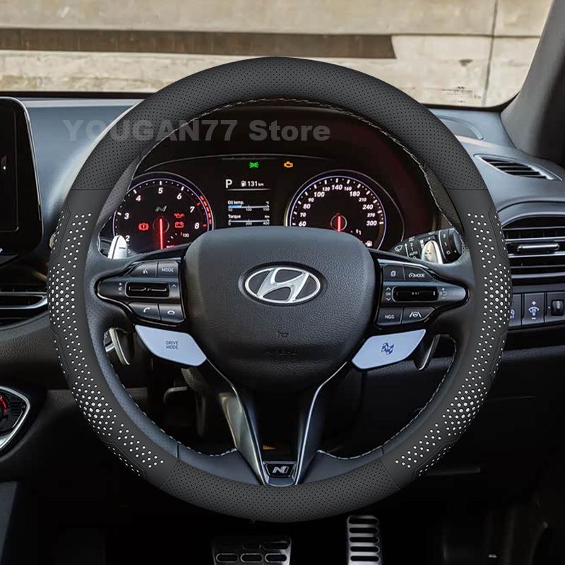 Ulqch7 Leather Car Steering Wheel Cover For Hyundai I30 i30N Fastback 2017-2024 Non-slip Auto Steering Wheel Hyundai I30 Accessories