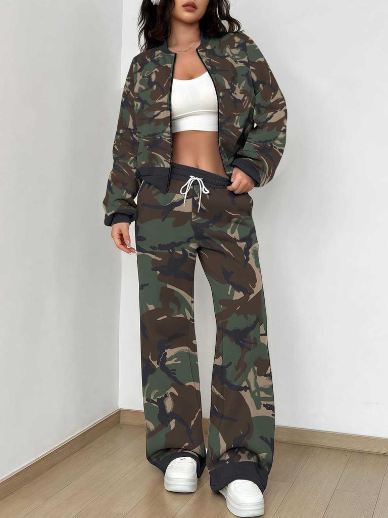 Outdoor Camouflage Herbst Und Winter Neue Europäische Und Amerikanische Damenbekleidung Retro Druck Anzug Damen