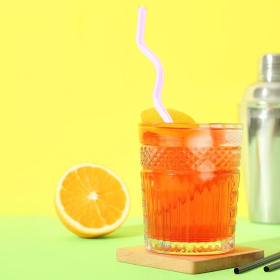 High Glass Wavy Straws Reusable Colorful Straws for Juice Tea Coffee Eco-Friendly High Temp Resistant BPA-free Glass Twist Transparent Straw