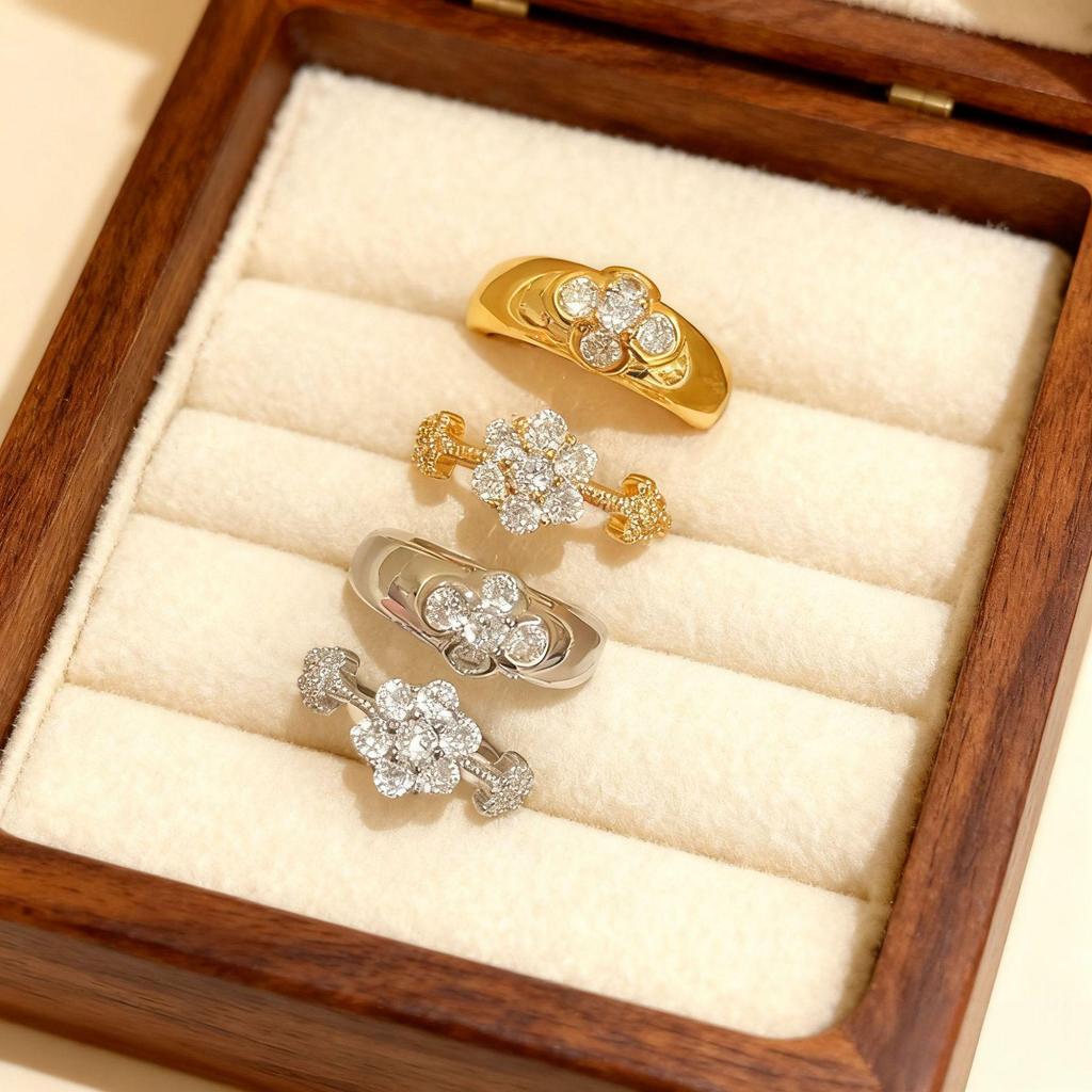 Customizable Elegant Flower Design Adjustable Ring for Women - Fashionable and Versatile Jewelry Accessory for Index Finger.
