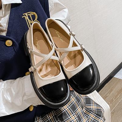 Mode 2024 Frühling neue Damen Einzelschuhe Mode Slipper Lässige Mary Jane Lederschuhe Mittlerer Absatz schwarz Große Größe 41-43
