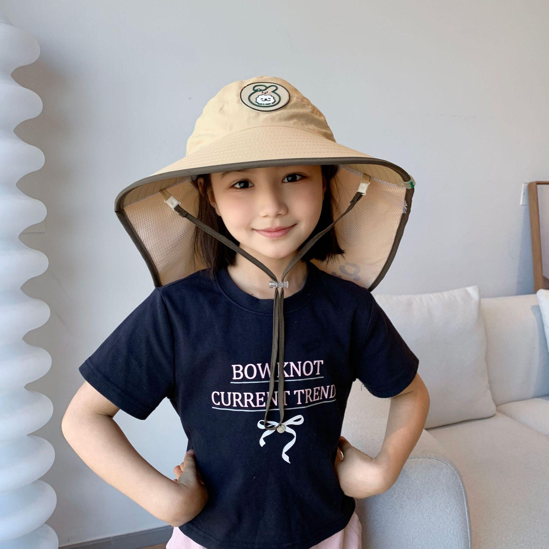 

Summer Hats For Children Boys And Girls Sunshade Sunscreen Wide Brim Bucket Hat With Big Shawl Fisherman Cap Sun Hat Kids Child 49-54cm хакі
