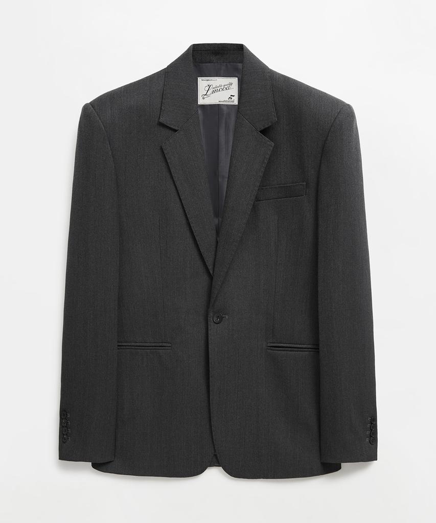 Lmood Kiara Wool Herringbone Single Blazer Charcoal