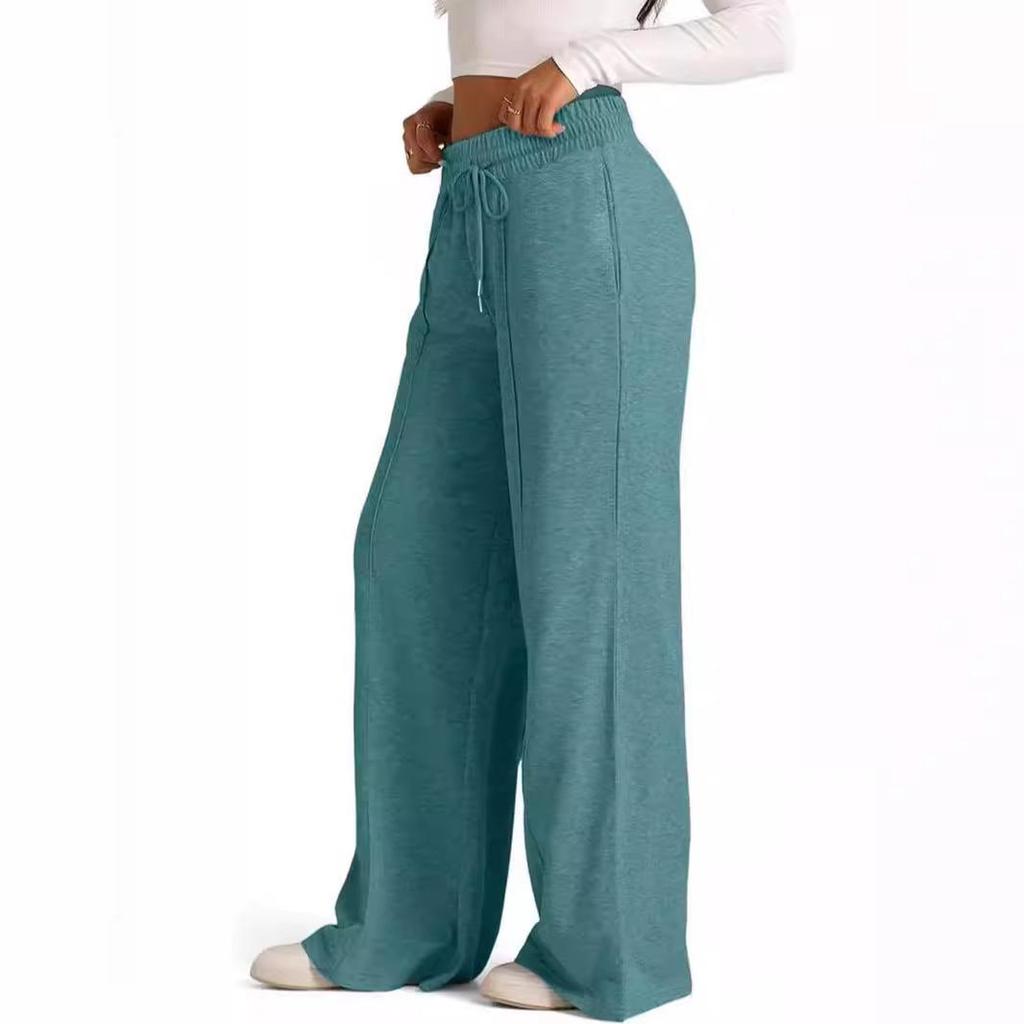 Women's Solid Color Wide-Leg Drawstring Elastic Waist Sweatpants - Spring/Summer