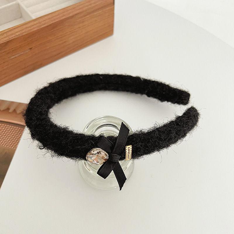 Rhinestone Metal Letter Headband Wool Headdress Vintage Bow Hair Accessories