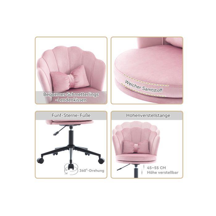 Siège de bureau, dossier en forme de pétale, coussin lombaire en forme de papillon, réglable en hauteur, coussin d'assise souple