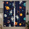 2Pcs Outer Space Curtains, Cartoon Astronaut And Solar System Theme, Blue Galaxy Print Window Drapes For Bedroom, Living Room, P