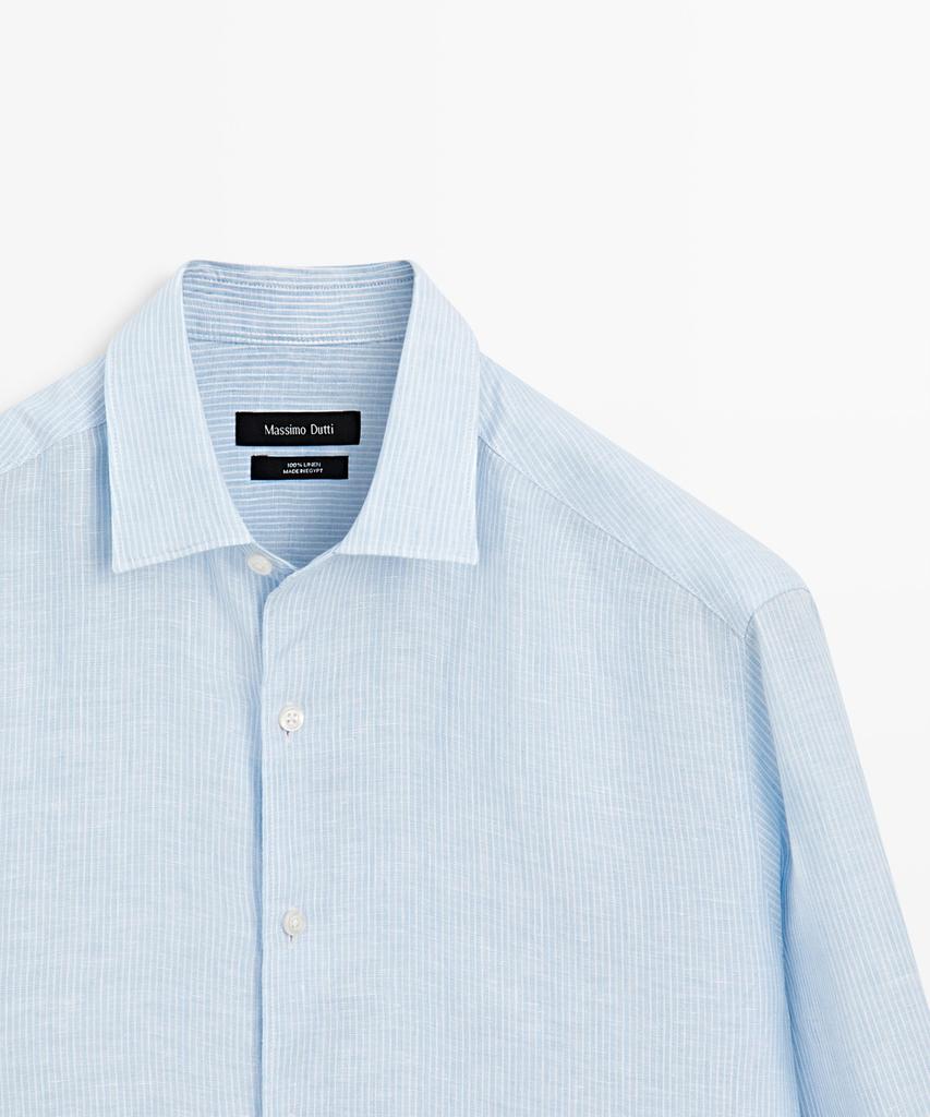 Masimodutti Regular Fit Melange Linen Striped Shirt