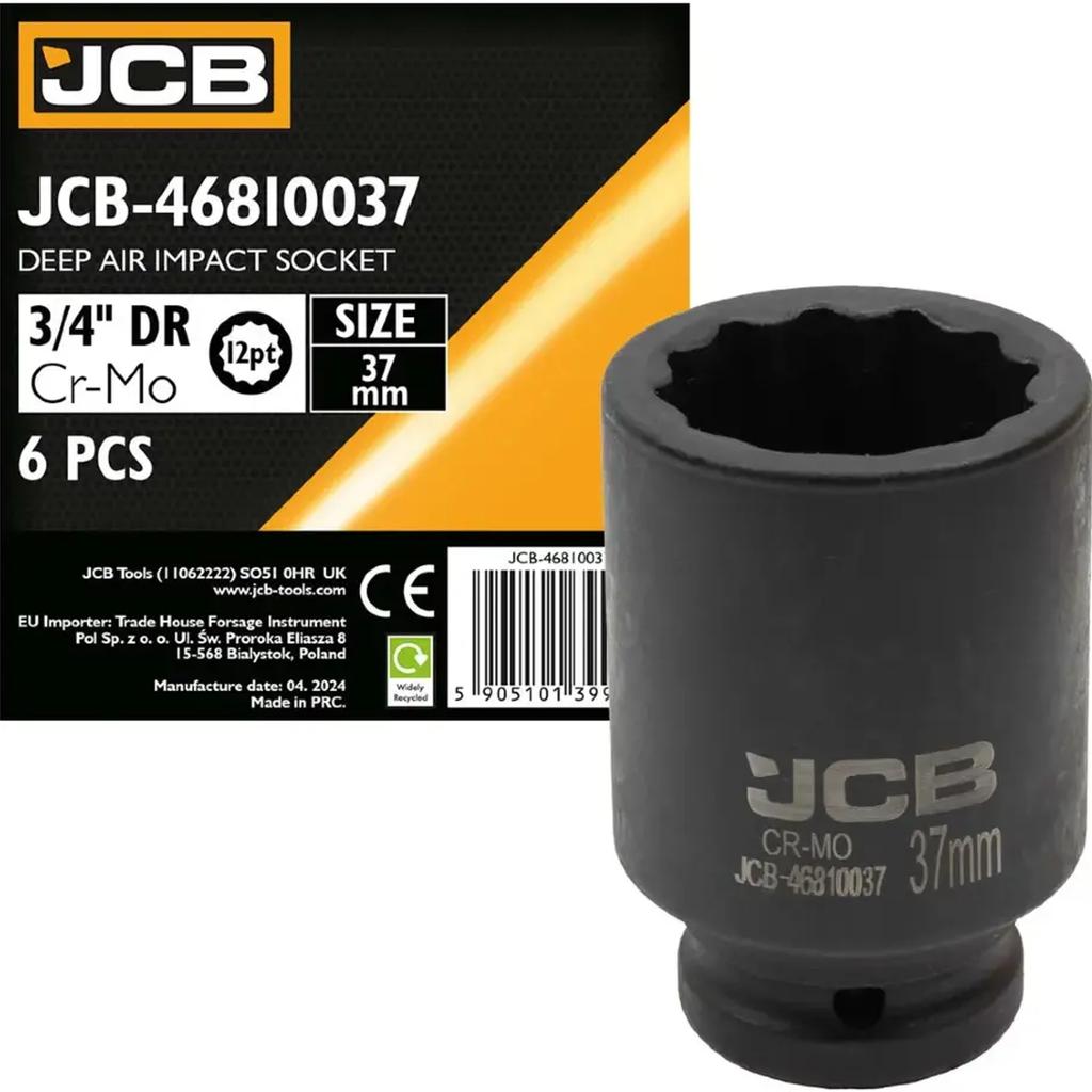 JCB 3/4" Cr-Mo Deep Impact Socket 12-Point 37mm Socket Wrench