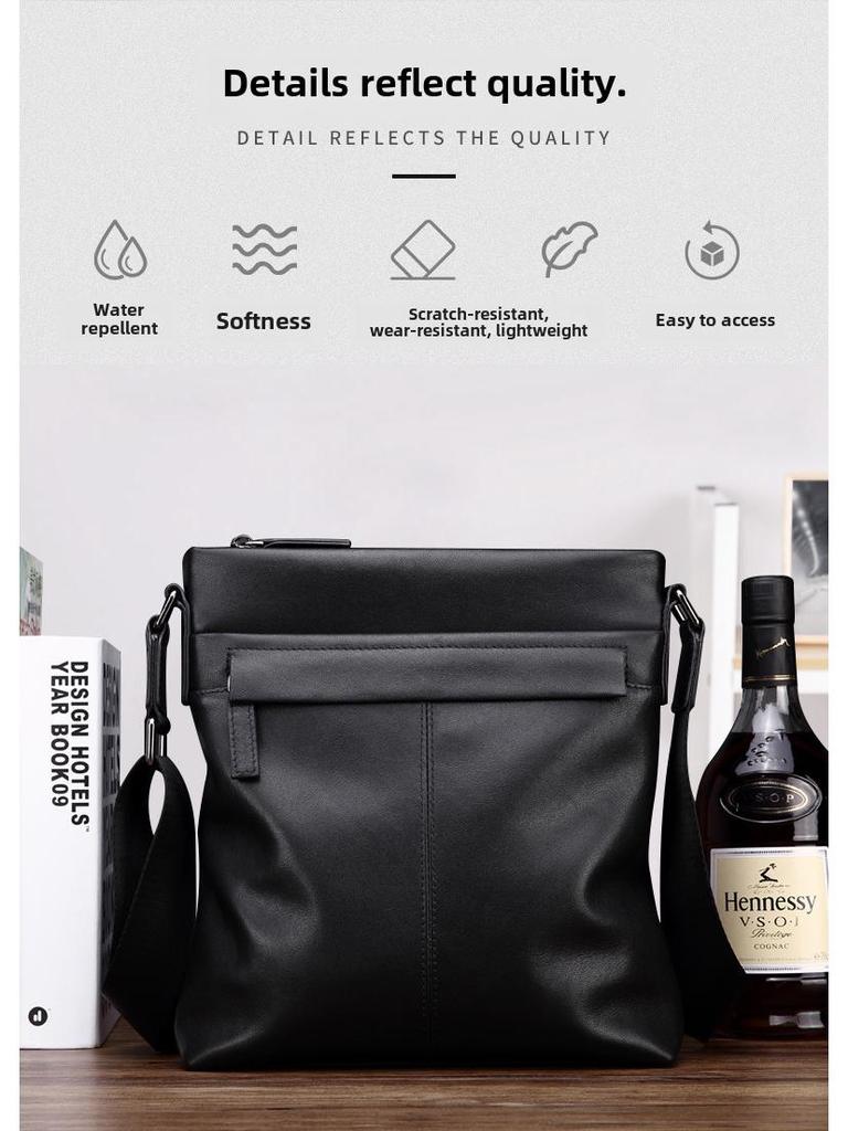 Shihua Eden Men's Genuine Leather Vertical Shoulder Messenger Bag - Trendy Korean Business Casual Backpack