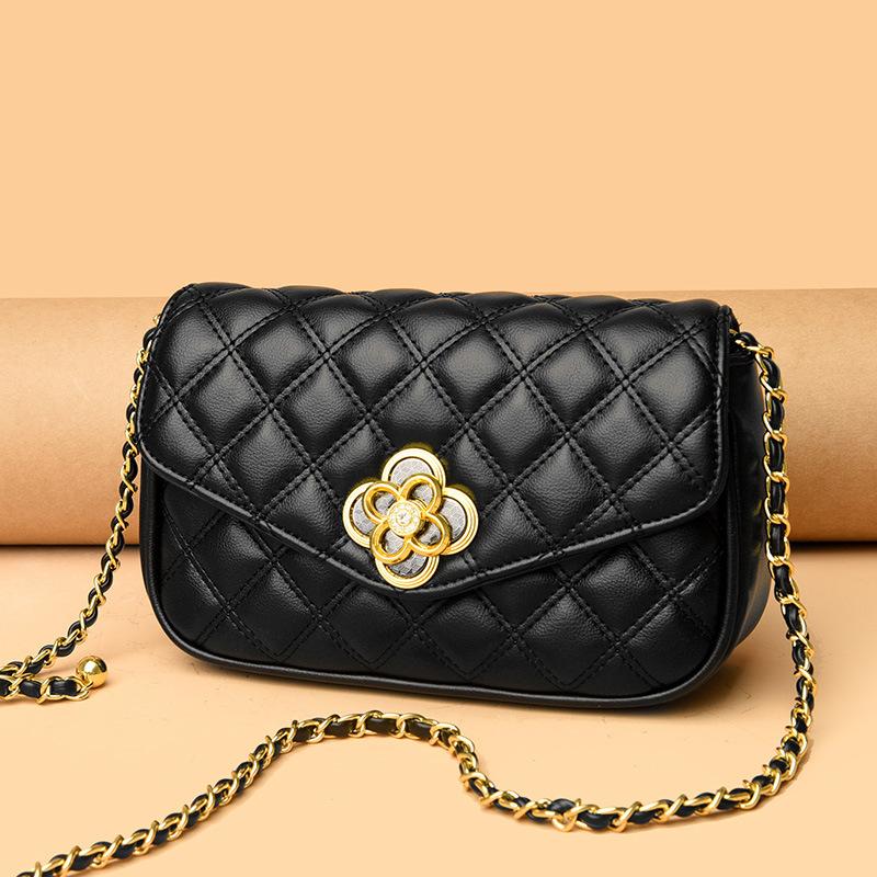 Trendy Women's Bag Soft Leather Texture Chain Bag for Women's Fashion Versatile One-shoulder Crossbody Small Square Bag Embroidered Diamond Bag