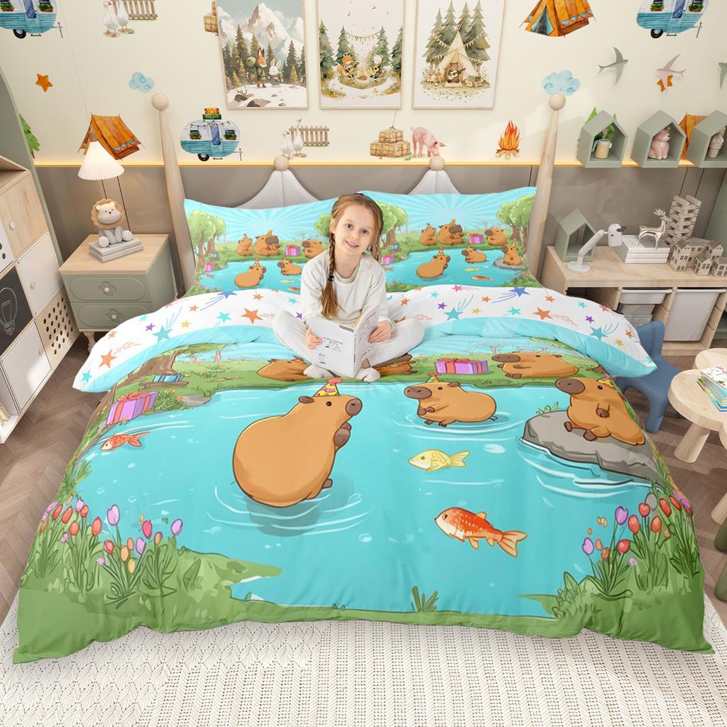 Homewish Cute Rodent Animal Duvet Cover Set 2Pcs/3Pcs For Kids Capybara Guinea Pig Bedding Kawaii Wildlife Quilt Cover Set