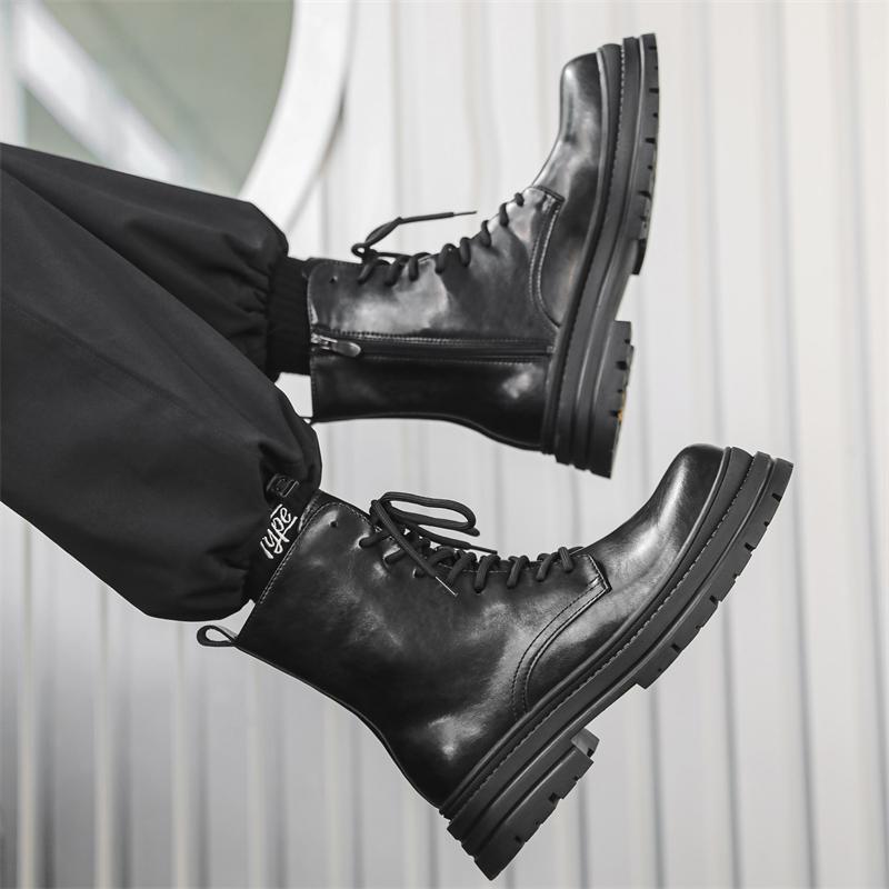 Men's thick soled boots Classic minimalist and comfortable style Office Business Black high top leather shoes Hot versatile