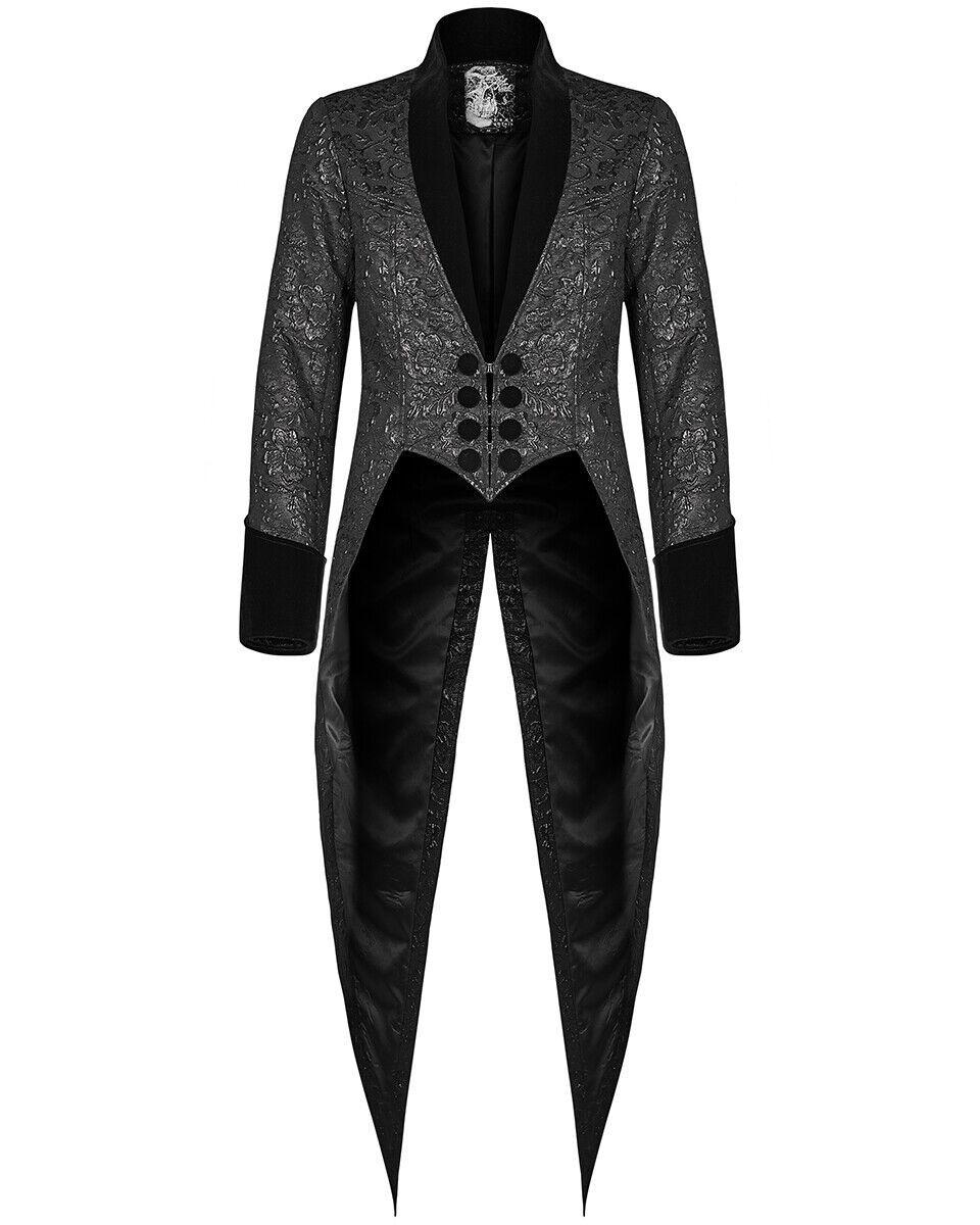 Men s Gothic Steampunk Tailcoat Jacket - Black Wedding Brocade Jacquard Overcoat (2024) 3XL