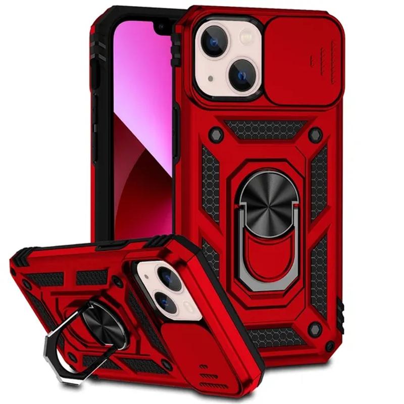 Luxury Slide Lens Shockproof Armor Phone Case For iPhone 15 14 13 12 11 Pro Max X XR XS Max 7 8 15 Plus Ring Stand Hard PC Back Cover Shell