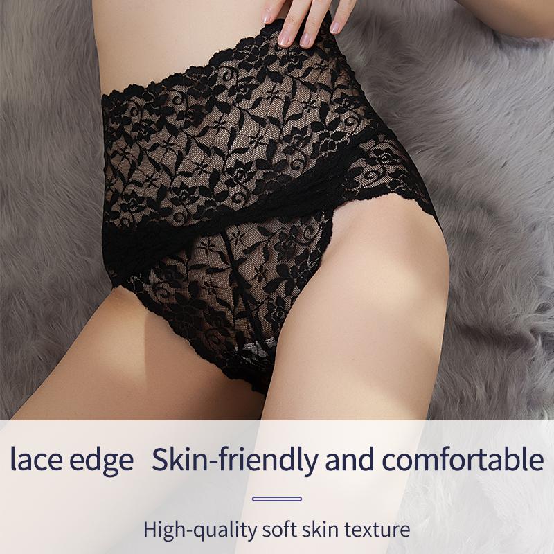 3Pieces/Lot High Waist Light Sexy Elastic Lace Women's Panties, Pure Cotton Crotch Comfortable Non-marking Breathable Lightweight Underwear Briefs