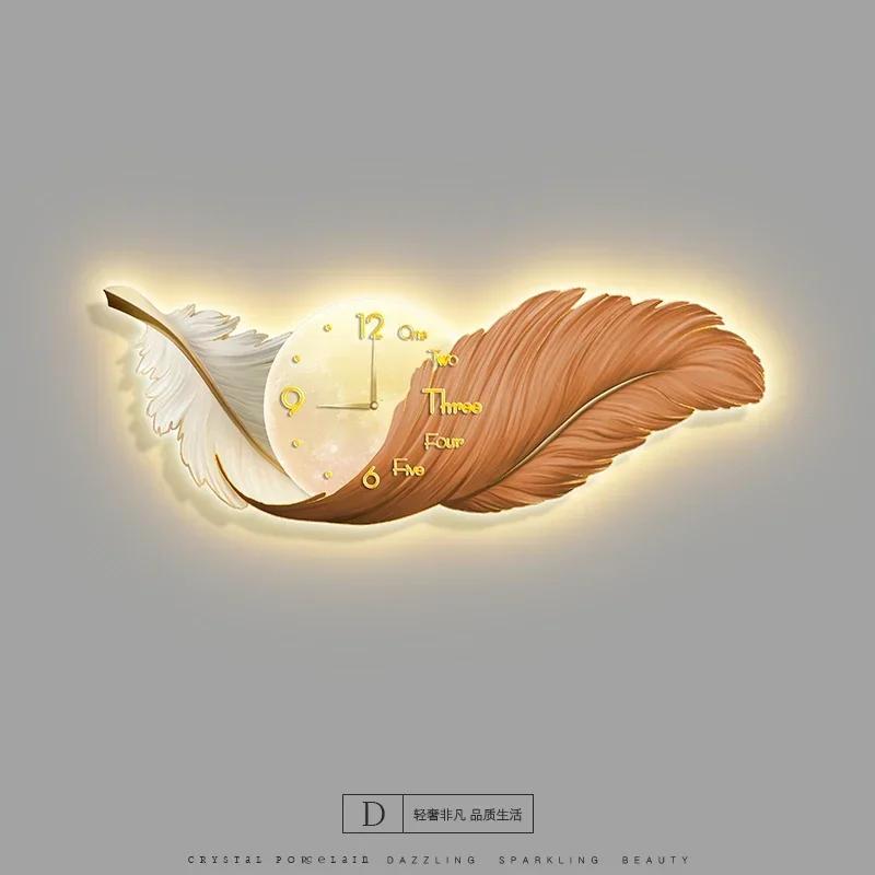 Wall Clock Large Luxury Art Clocks Decor Picture Silent Living Room Wall Feather Decoration Watch Renoj De Pare Home DecorP4M5U3