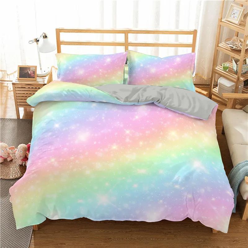 Comforter Rainbow Ombre Queen King Romantic Style Bedding Set For Girls Kids Teens 3 Piece Set With 2 S No Quilt