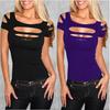 Premium Quality Summer Women's T-shirt Short Sleeve Broken Style Stretch Blouse For Nightclub