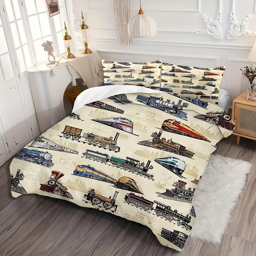 Comforter Vintage Painted Train Railway Pattern 3D Printed Simple Style Bedding Set Soft Comfortable S