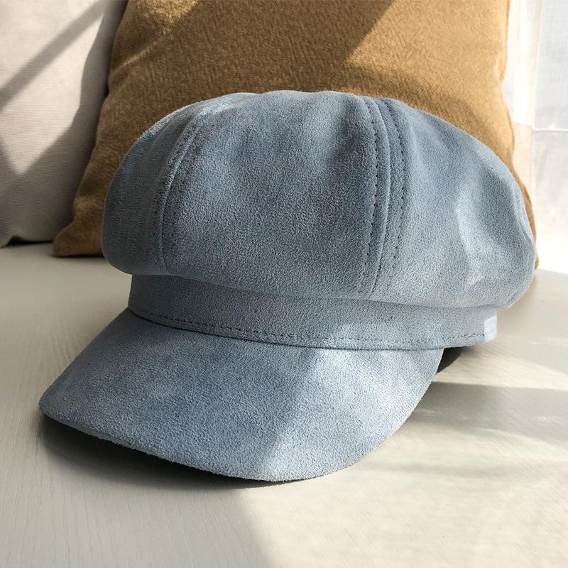 Women Suede Octagonal Hat Solid Color British Retro Style Warm Winter Outdoor Painter Hat