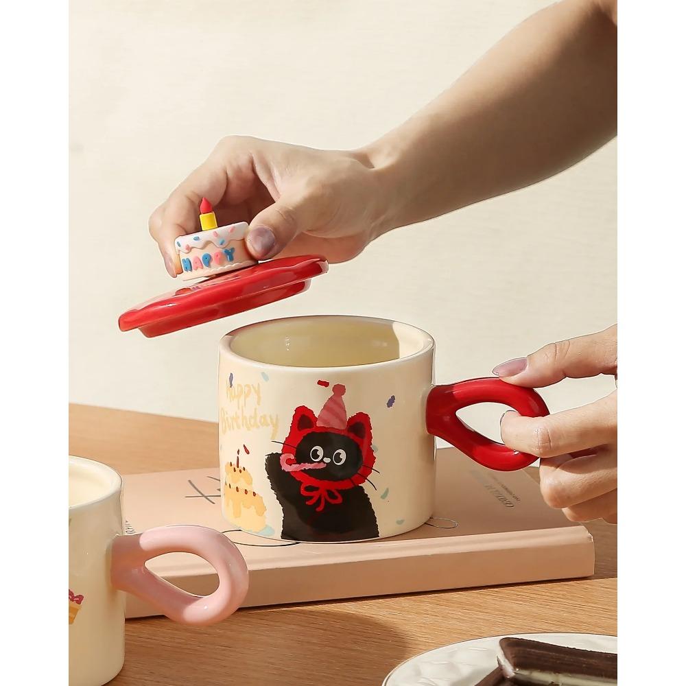 Cartoon cat Cute ceramic mug, couple water cup high-value gift box souvenir birthday gift breakfast cup