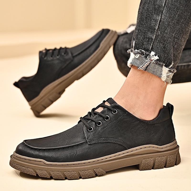Casual Leather Shoes Men's 2025 Autumn New Soft-soled Non-slip Trend Versatile Breathable Retro Low-top Tooling Shoes Men's Shoes