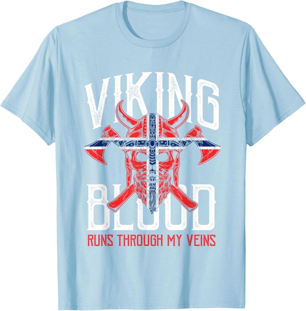 Viking Blood Skull Bandiera Norvegese Orgoglio Norvegia Maglietta