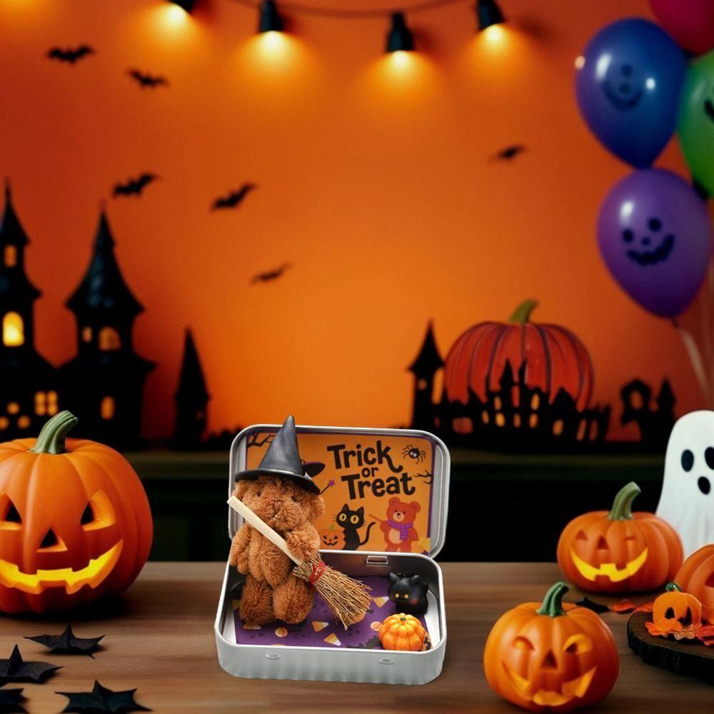 DIY Halloween Bear Gift Box Handmade Trick or Treat Halloween Bear In a Box with Witcher Miniature Perfect Creativity