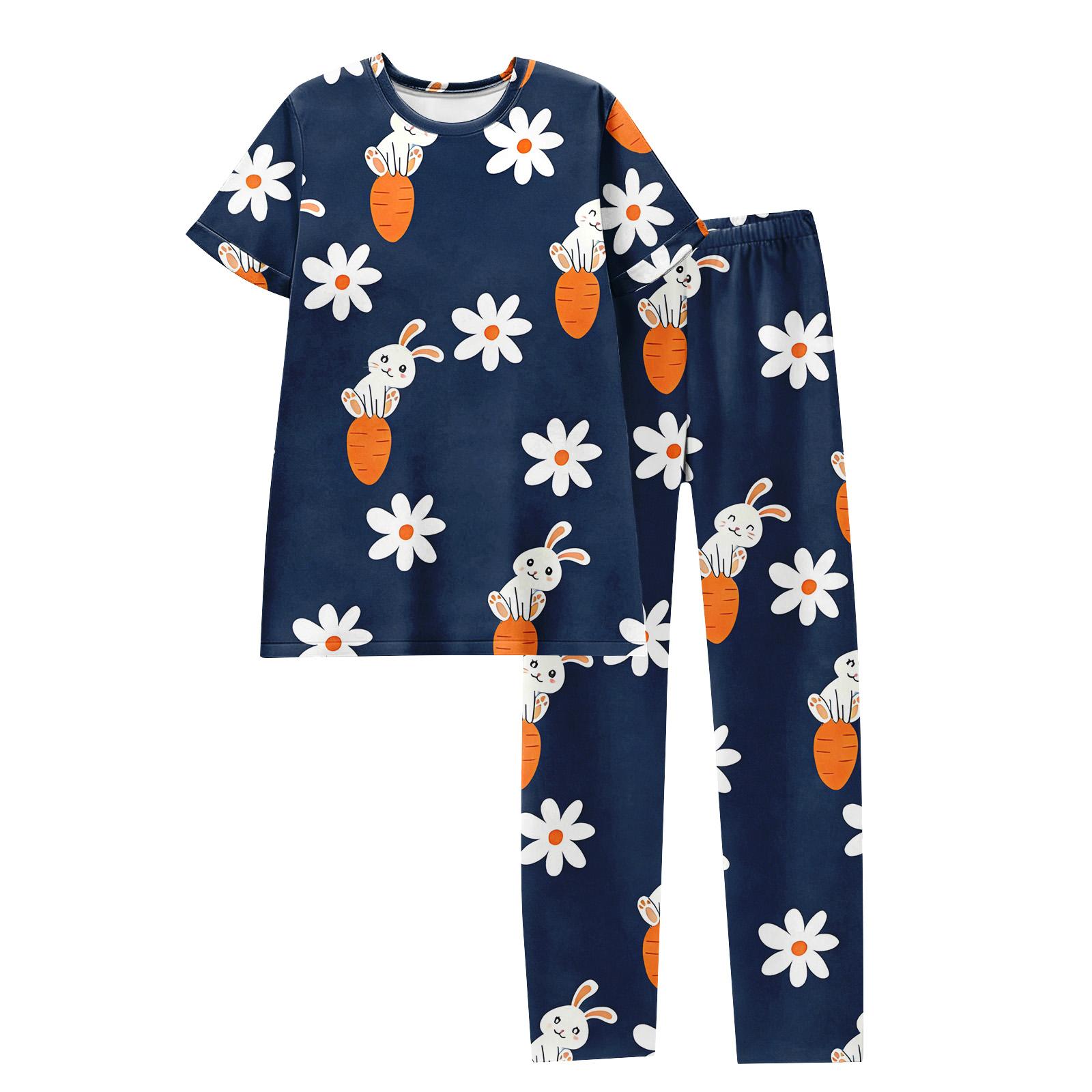 

Женский пижамный комплект с принтом пасхального кролика, с коротким рукавом L синий