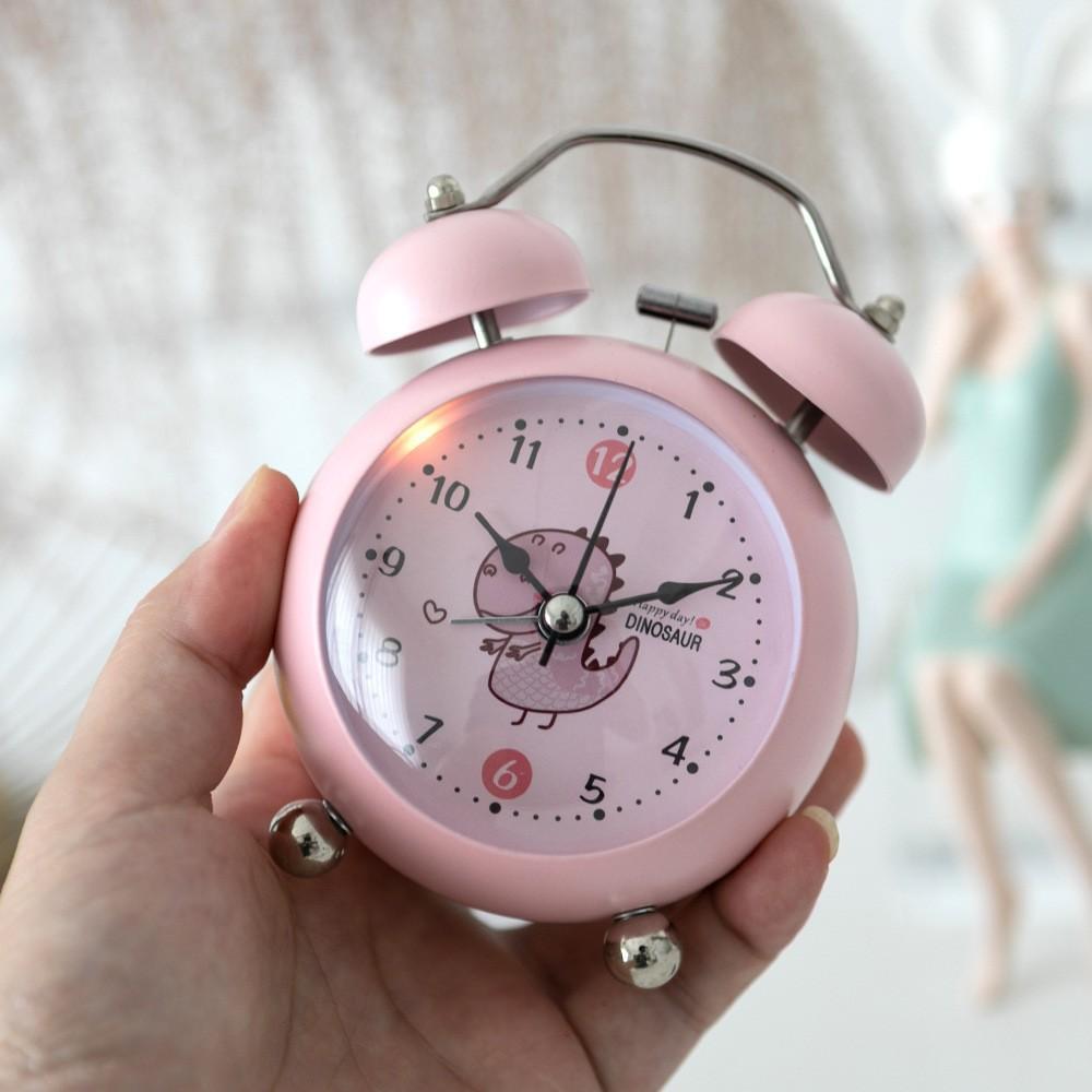 3-inch Metal Drum-shaped Macaron Color Cute Cartoon Little Dinosaur Ringing Alarm Clock Student Children Desktop Decoration