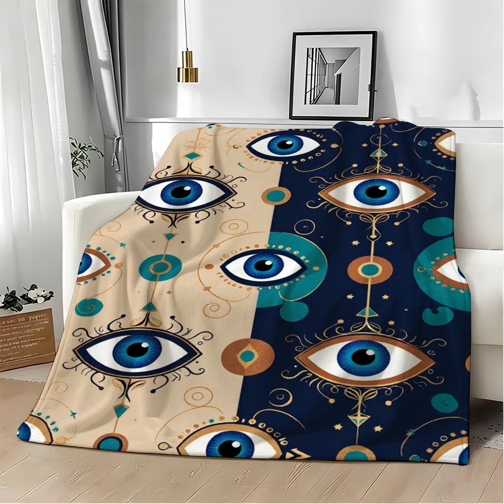 Classic motif E-Evil Eye Throw Lightweight 240g Flannel Blanket Soft Skin-friendly for Summer Cooling