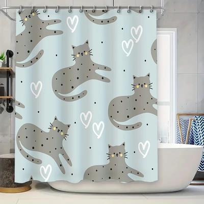 Decorative Gray Cat Print Shower Curtain for Bathroom Home Decoration Blue Color 75x180cm