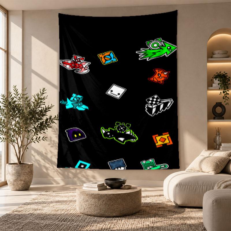 Decorative Tapestry,Geometry Dash Printed Wall Art, Lightweight Wall Hanging For Bedroom Background